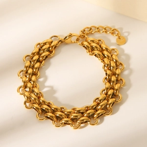 Chunky Chain Link Bracelet 18K Gold Plated Stainless Steel Ins Style Industrial Personalized Trendy Jewelry For Women