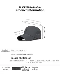 Size guide for men's outdoor quick-dry baseball cap with detailed measurements
