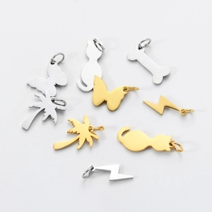 Stainless Steel Charms Pendants Butterfly Cat Bone Lightning Coconut Tree DIY Jewelry Making Polished Gold Silver