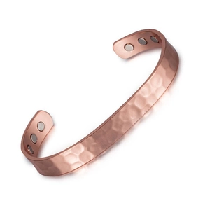 Magnettherapie Kupfer Armband Für Herren Gehämmertes Muster Verstellbare Offene Manschette Roségold Vergoldet