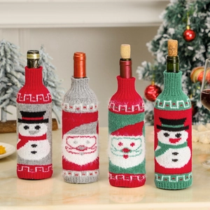 Weihnachts Weinflaschenhüllen Gestrickt Weihnachtsmann Schneemann Xmas Tischdeko Wiederverwendbar Partyzubehör Festlicher Schmuck