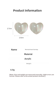 Detailed size and specs of heart-shaped mermaid pearl earrings with silver needles