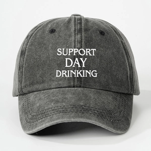 Graue Baumwoll-Baseballkappe mit Support Day Drinking Bestickung auf der Vorderseite
