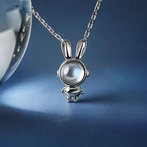 Astronaut Bunny Rabbit Pendant Necklace For Women Space Moonstone Stainless Steel Clavicle Chain Jewelry Gift