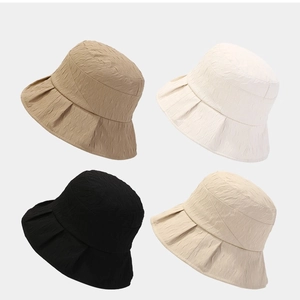 Women Bucket Hat Crinkle Texture Polyester Breathable Foldable Sun Protection Outdoor Beach Travel Casual Elegant