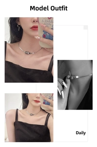 Silver snake chain choker featuring a buckle design shown on model in various lighting