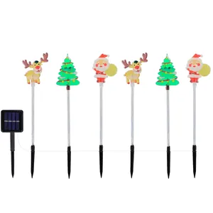 Solar Christmas lawn stakes with Santa, reindeer, and tree lights for outdoor decor