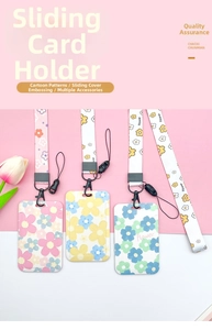Detailed sliding floral ID card holder with matching wristlet lanyard and metal hook