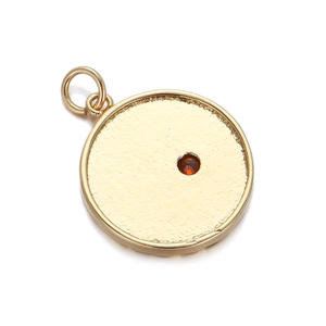 Gold-plated matte round pendant with a ruby red crystal, ideal for DIY jewelry making