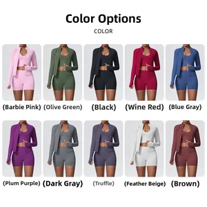 Ensemble de yoga 3 pièces pour femme avec 10 options de couleurs pour veste et short