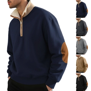 Men's Sweatshirt 100% Polyester Quarter-Zip Stand Collar Elbow Patches Retro Casual Pullover