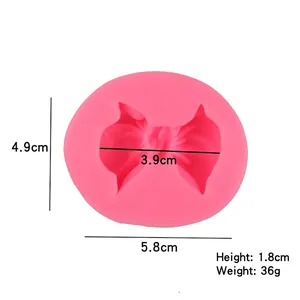 3D bow silicone mold for fondant and chocolate with detailed product dimensions and weight
