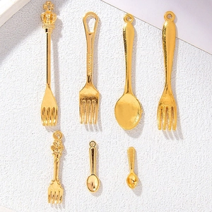 Mini pendentifs fourchette et cuillère en alliage doré pour bijoux DIY