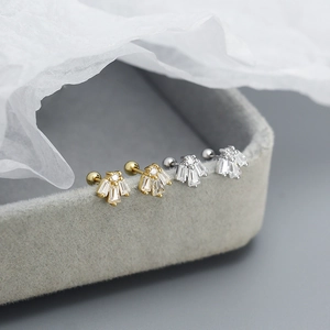 Sparkling S925 silver stud earrings with geometric zircons and screw ball backs