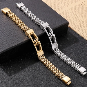 Hip hop men's mesh chain bracelet in gold and silver steel with U-shape buckle