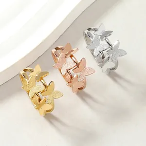Butterfly Ring Stainless Steel Double Layer Frosted Polished Fashion Jewelry For Women Elegant Trendy