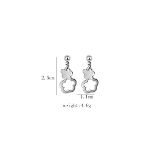 Silver flower earrings with double-layered hollow petals and precise size dimensions
