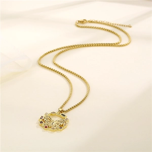 Colorful butterfly pendant necklace with micro-paved zircons and 18K gold-plated O-chain