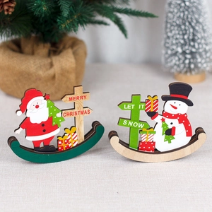 Décorations de Noël culbuto en bois avec Père Noël et bonhomme de neige festifs