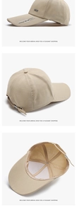Multi-angle detailed views of a khaki summer baseball cap with adjustable rear strap.
