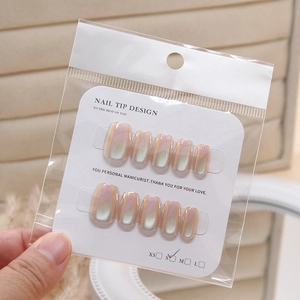 Pink purple cat-eye press-on nails set with 10 aurora gradient metallic nail tips