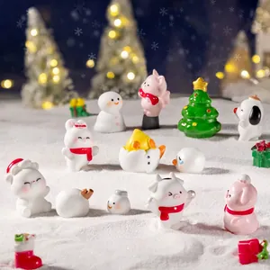 Miniature Christmas Resin Animal Figurines For Micro Landscape Winter Snow DIY Desktop Decor Ornaments