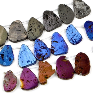 Polished irregular natural stone slices with metallic iridescent coating in various colors