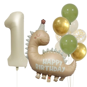 First birthday balloon set with cream number 1 and dinosaur for party decoration