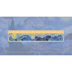 Starry Night oil painting metal ruler bookmark with 10cm scale and gold hollow design