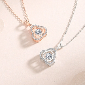 Elegant S925 silver necklace with dancing heart pendant in rose gold and silver finish