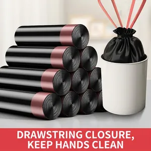 Drawstring Garbage Bags PE Plastic Thickened Leakproof Automatic Closure For Kitchen Bathroom Home Waste Disposal