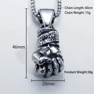 Hip hop muscle fist pendant in titanium steel with 60cm chain for men street fashion style