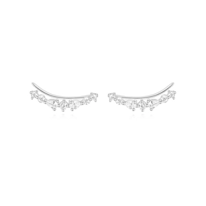 Detail of silver S925 earrings with pear and round-cut cubic zirconia crystals