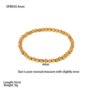 Detail showing dimensions of 4mm 18K gold-plated stainless steel bead bracelet
