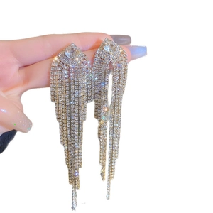 Eleganti orecchini a nappa argento con strass scintillanti in un design a goccia di lusso