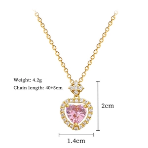Detail showing pink heart pendant dimensions 1.4x2cm with crystal pave and 4.2g weight