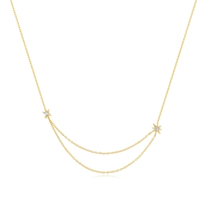 Double-layered gold S925 silver star necklace with sparkling crystal zircon pendants