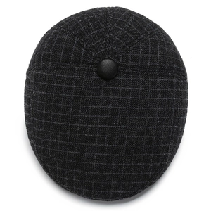 Classic dark grey plaid flat cap for men with warm wool-like texture for winter outdoor wear