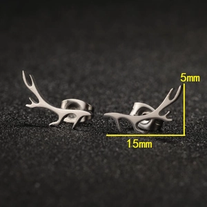 Minimalist silver elk antler stud earrings for women with detailed size measurements