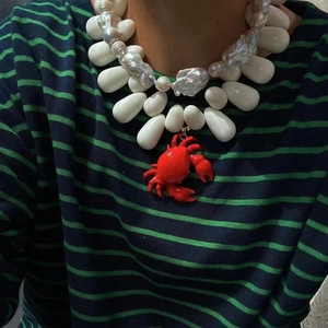 Red Crab Lobster Pendant Necklace With Colorful Resin Beads Marine Ocean Style Fashion Jewelry For Women