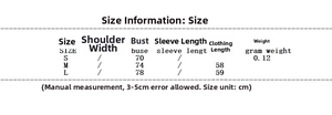 Tabella taglie per set top in maglia e gonna lunga con misure dettagliate in cm