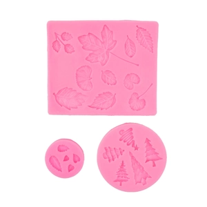 Rosa Silikonformen für DIY-Weihnachtsbäume und Ahornblätter für Fondant und Ton