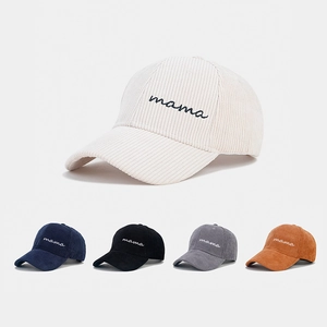 Corduroy Baseball Cap Mama Letter Embroidery Peaked Hat Retro Casual Adjustable Sun Protection Outdoor For Women