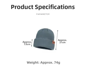 Detailed size specifications for a cuffed knit beanie with dimensions and weight info