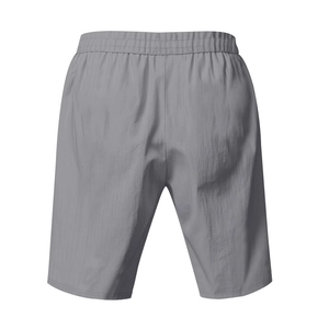 Macro detail of the gray summer shorts back view featuring elastic waistband and fabric texture