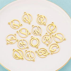 Golden stainless steel hollow letter pendants with double rings for DIY necklaces