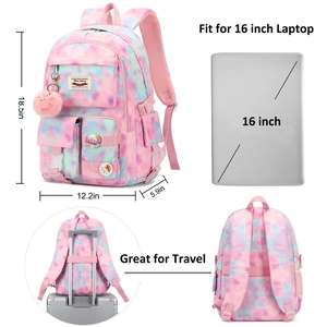 Pink blue tie-dye laptop backpack 18.5x12.2 inches with suitcase luggage strap feature