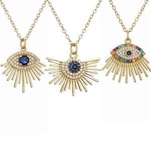 Evil Eye Pendant Necklace Gold Plated Copper Micro Paved Blue Cubic Zirconia Protection Jewelry For Women