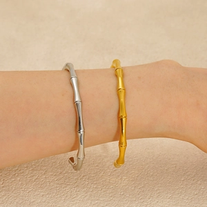 Bamboo style open bangles in 18K gold and silver plated stainless steel for women