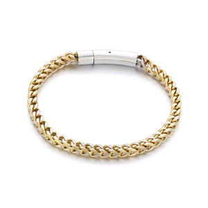 Minimalist two-tone stainless steel braided chain bracelet with a gold and silver finish